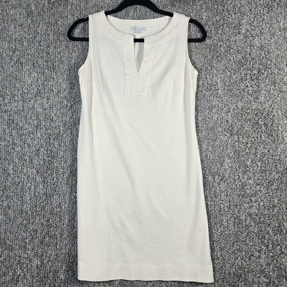 New York & Company Shift Dress Cream Split Neck Minimalist Women Small
